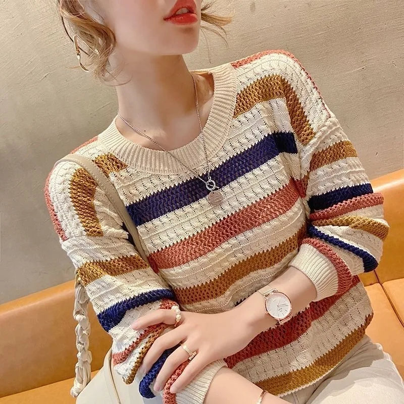 Pull à Rayures en Maille Colorée - Femme