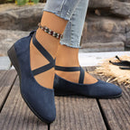 Ballerines Femme en Suédine – Brides Croisées, Semelle Compensée & Bout Rond