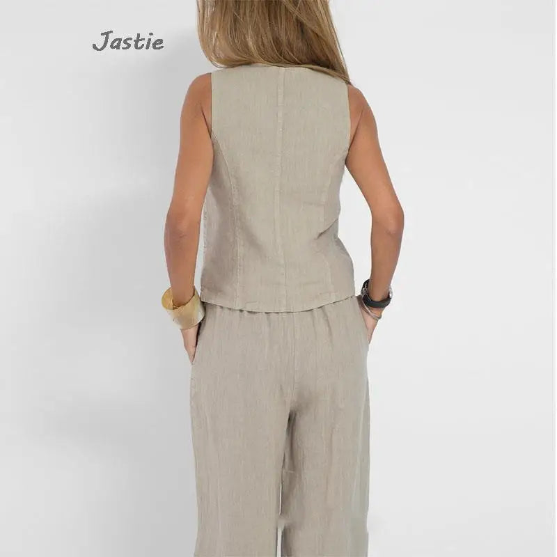 Ensemble Tailleur en Lin pour Femmes - Veston et Pantalon