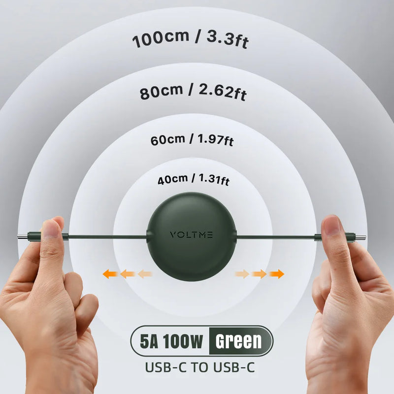 Câble de Recharge Rétractable 100cm USB & Type-C