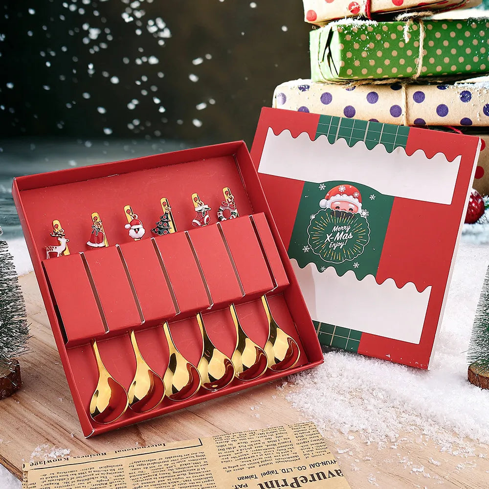 Coffret de cuillères et fourchettes à dessert - Noël
