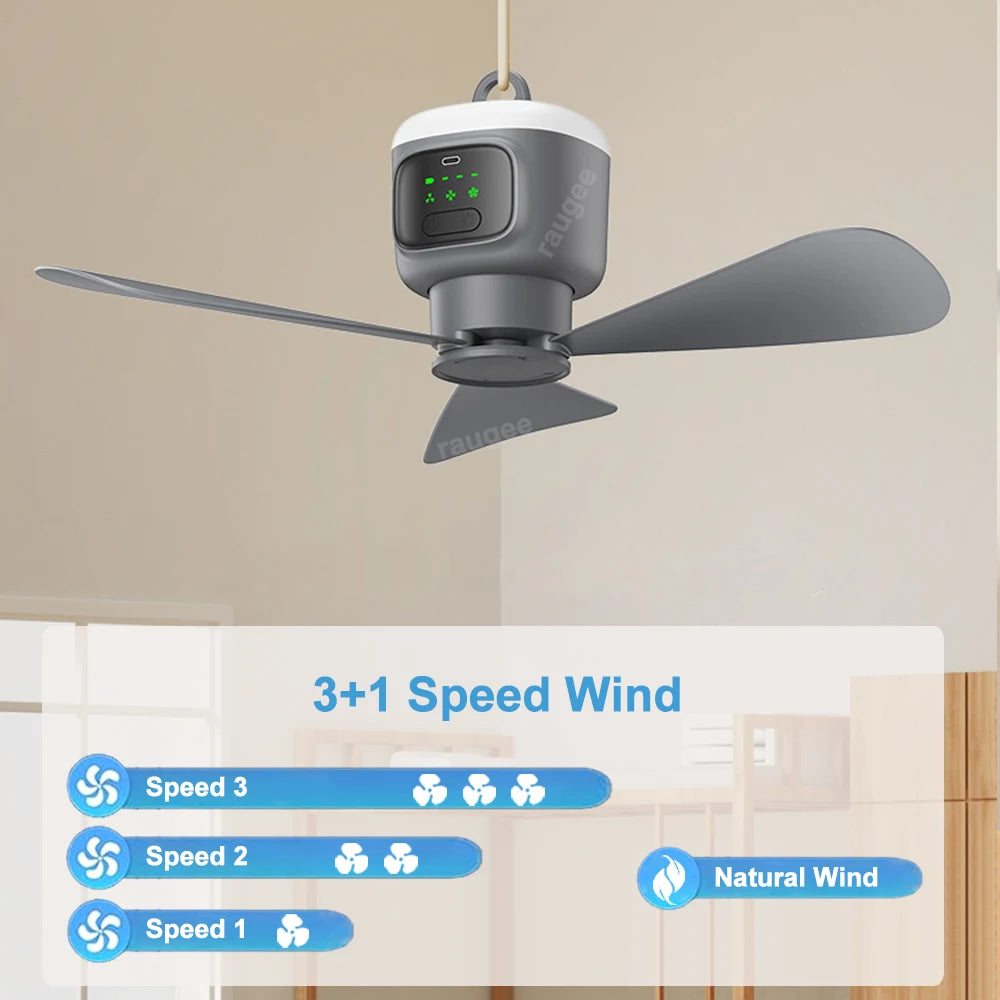Ventilateur de Plafond 12000mAh Portable & Rechargeable - 4 Vitesses