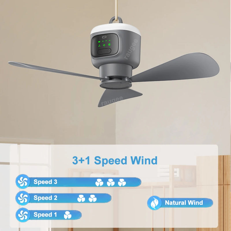 Ventilateur de Plafond 12000mAh Portable & Rechargeable - 4 Vitesses