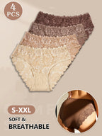 Lot de 4 Culottes Dentelle en Coton Doux, Confortable & Extensible – Tons Nude & Marron