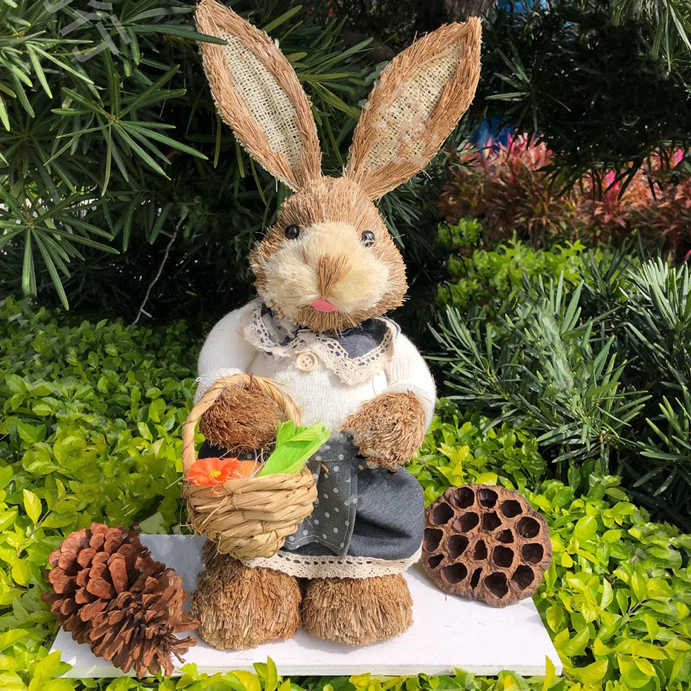 Lapin de Pâques Décoratif en Paille Tissé 35CM
