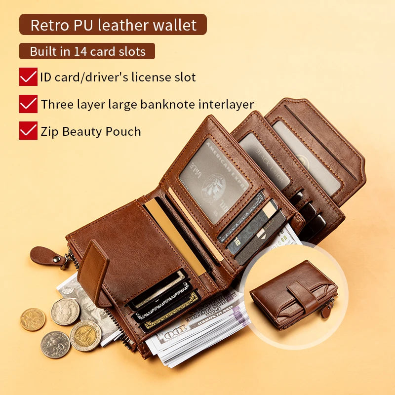Portefeuille en Cuir PU à Grande Capacité pour Homme