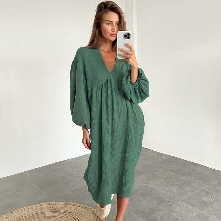 Vestido holgado informal con manga globo - Colección 2023