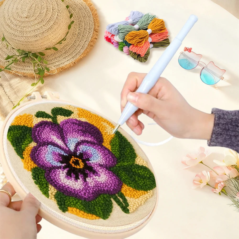 Kit de Broderie Punch Needle pour Adultes – Motifs Fleurs, Ensemble DIY Complet pour Débutants et Décoration Murale