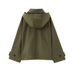 Trench Court à Capuche & Col Chemise Vert Kaki