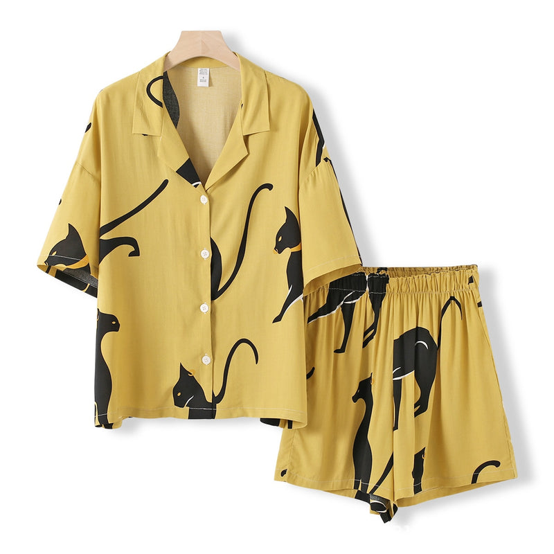 Pyjama Short en Viscose - Motif estival