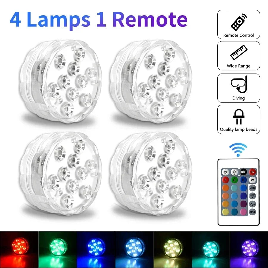 Lot de 4 Spots Lumineux RGB Waterproof - 16 Couleurs + 1 Télécommande