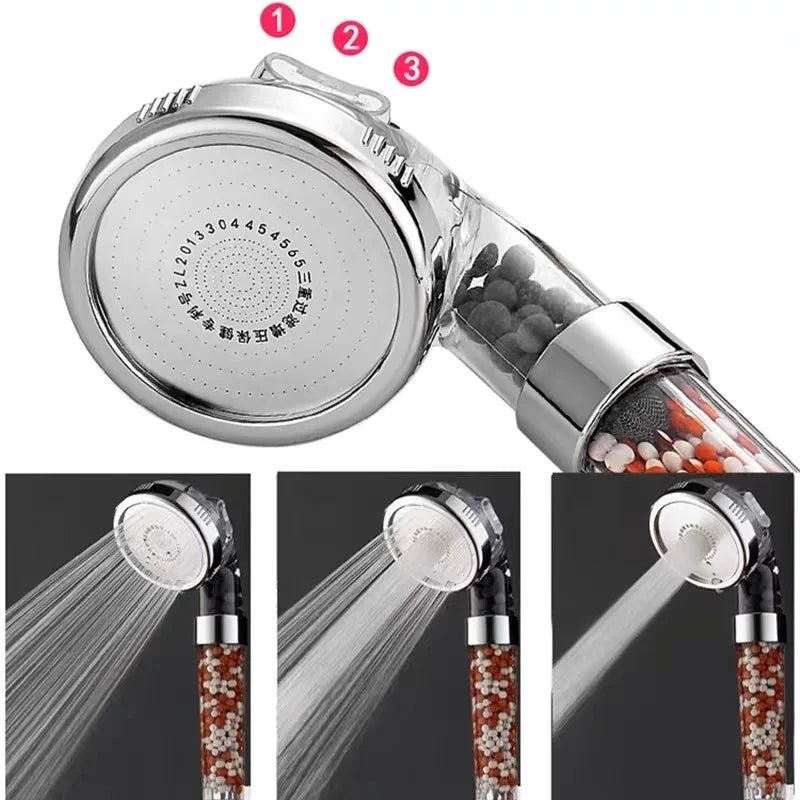 Pommeau de Douche Écologique Haute Pression 3 Jets Relaxants - Recharge Billes OFFERTE
