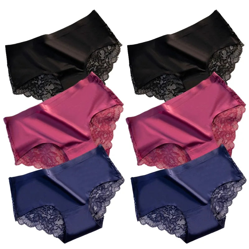 Lot de 6 Culottes en soie glacée invisibles avec dentelle