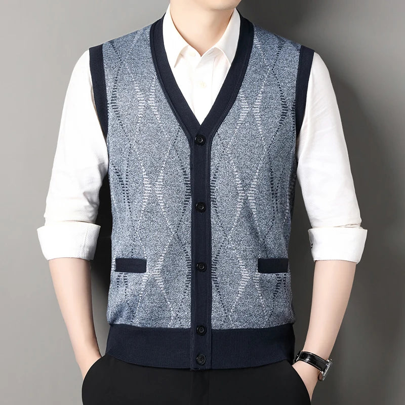 Cardigan tricot sans manches à carreaux
