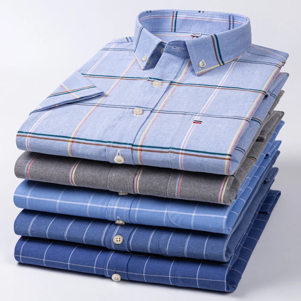 Chemise légère à carreaux et rayures pour hommes - 100% coton