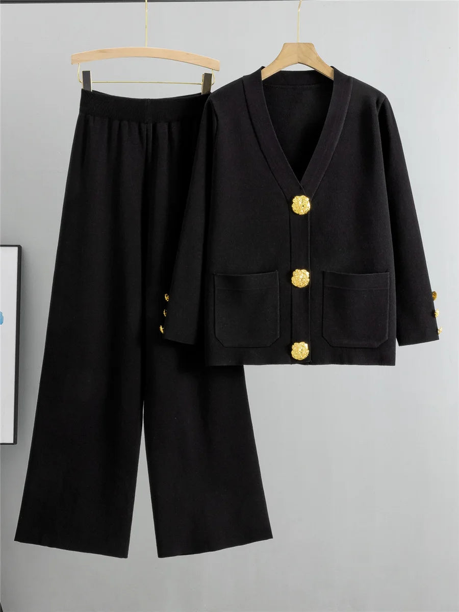 Ensemble Tricot Femme Élégant à Boutons Dorés