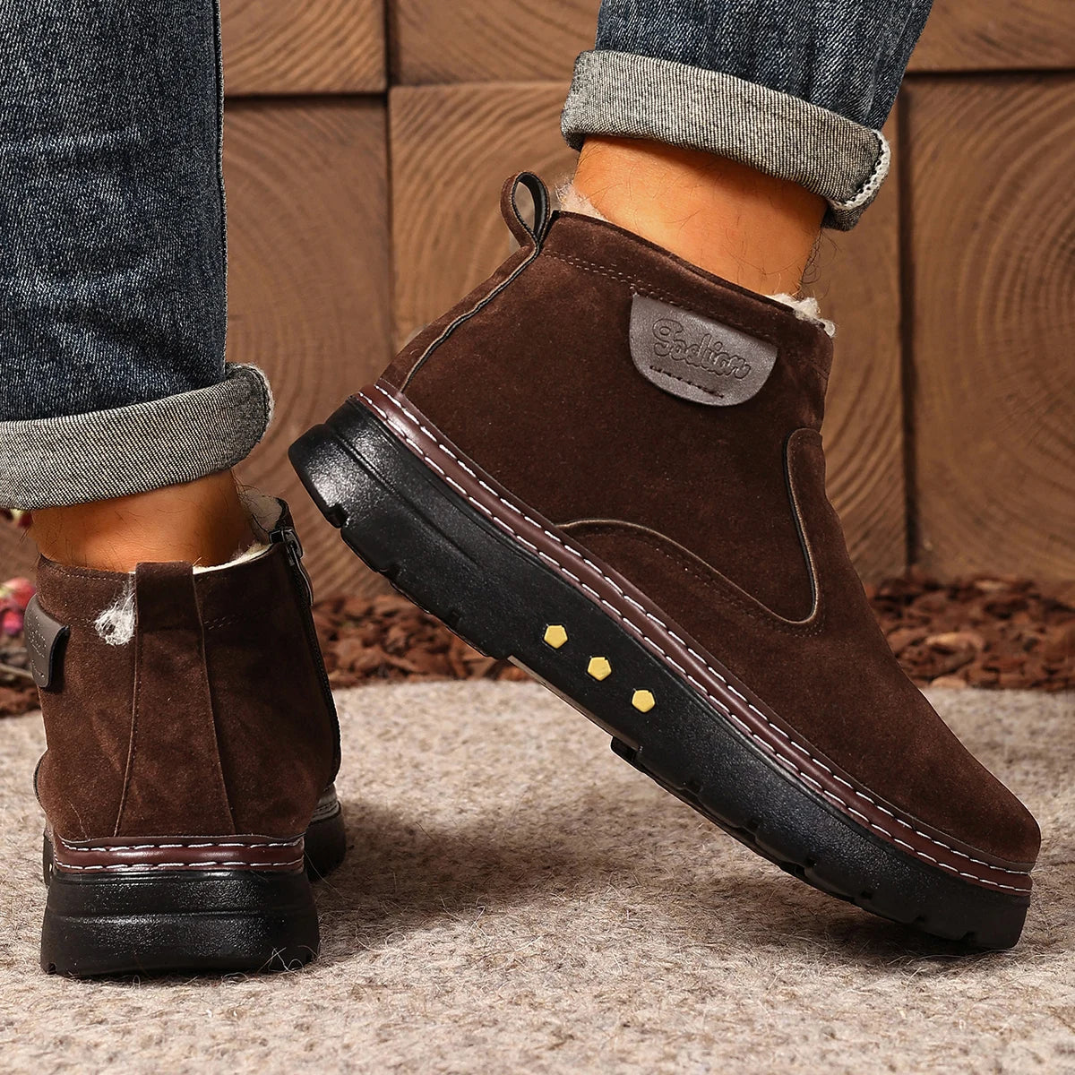 Bottes en Daim Antidérapantes avec Doublure en Fausse Fourrure - Homme