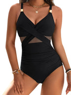 Maillot de bain femme 1 pièce en maille croisée — effet push-up, monokini de plage