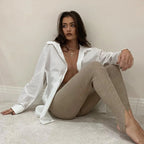 Legging Tricoté en Coton Taille Haute avec Pied