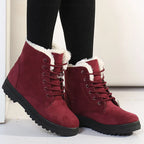 Bottes chaudes d'hiver à lacets en daim avec fourrure