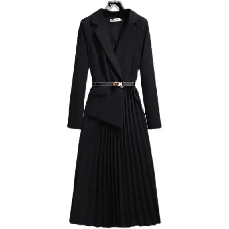 Robe 2 en 1 avec Ceinture Veste Tailleur et Jupe plissée