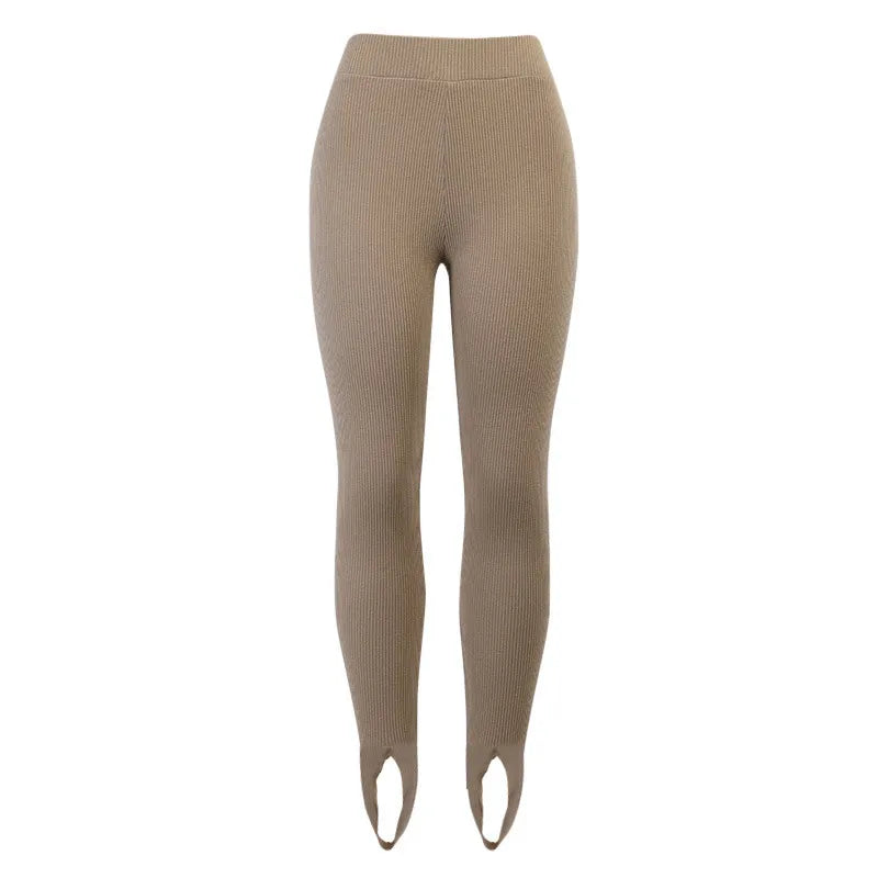 Legging Tricoté en Coton Taille Haute avec Pied