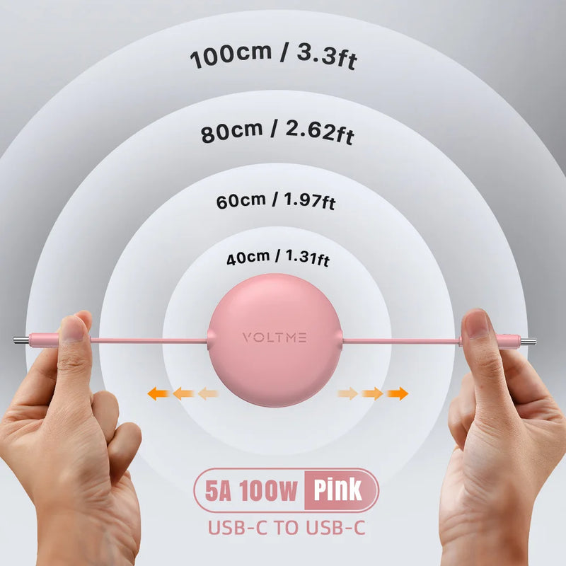 Câble de Recharge Rétractable 100cm USB & Type-C