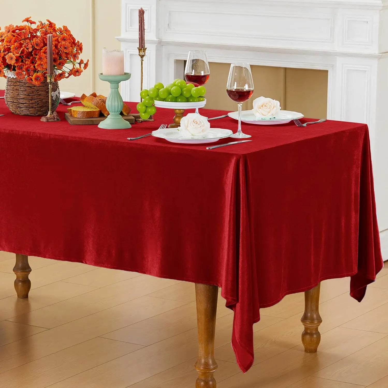 Nappe Rectangulaire en Velours Rouge Spéciale Fête - 4 Tailles