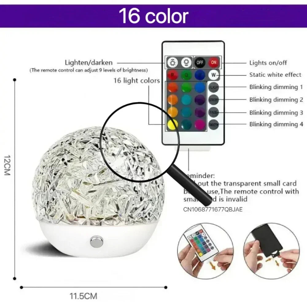 Boule Cristal LED Tactile – Éclairage Relaxant