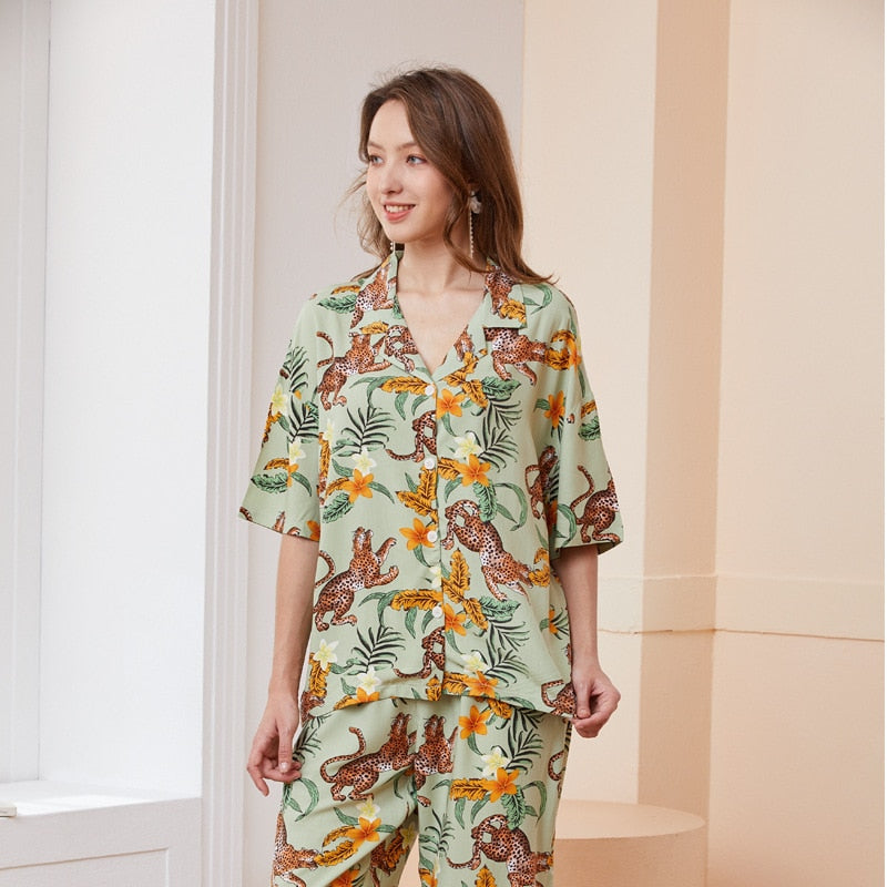 Pyjama Short en Viscose - Motif estival