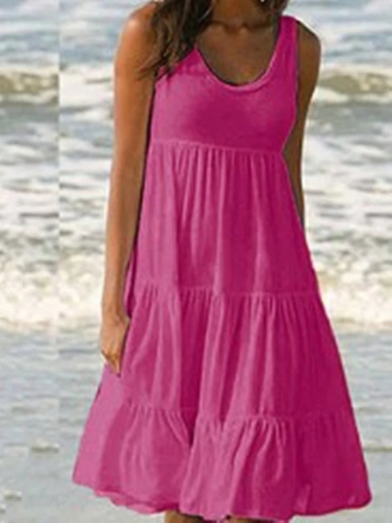 Robe mi-longue à bretelles dos nu fendue — femme