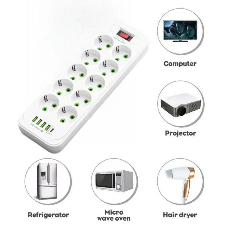 Multiprise 10 Prises + USB & Type-C – 2m