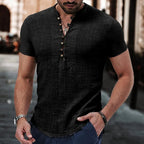 T-shirt vintage manches courtes et col en V coton et lin