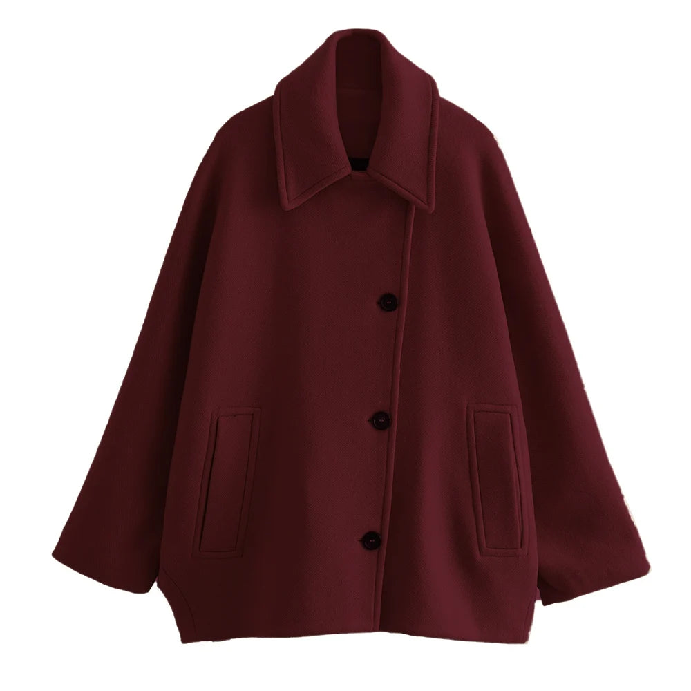 Manteau Classique Court à Grandes Poches Femme