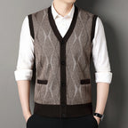 Cardigan tricot sans manches à carreaux