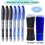 6x Erasable Gel Pens + 50 Refills - Eraser INCLUDED