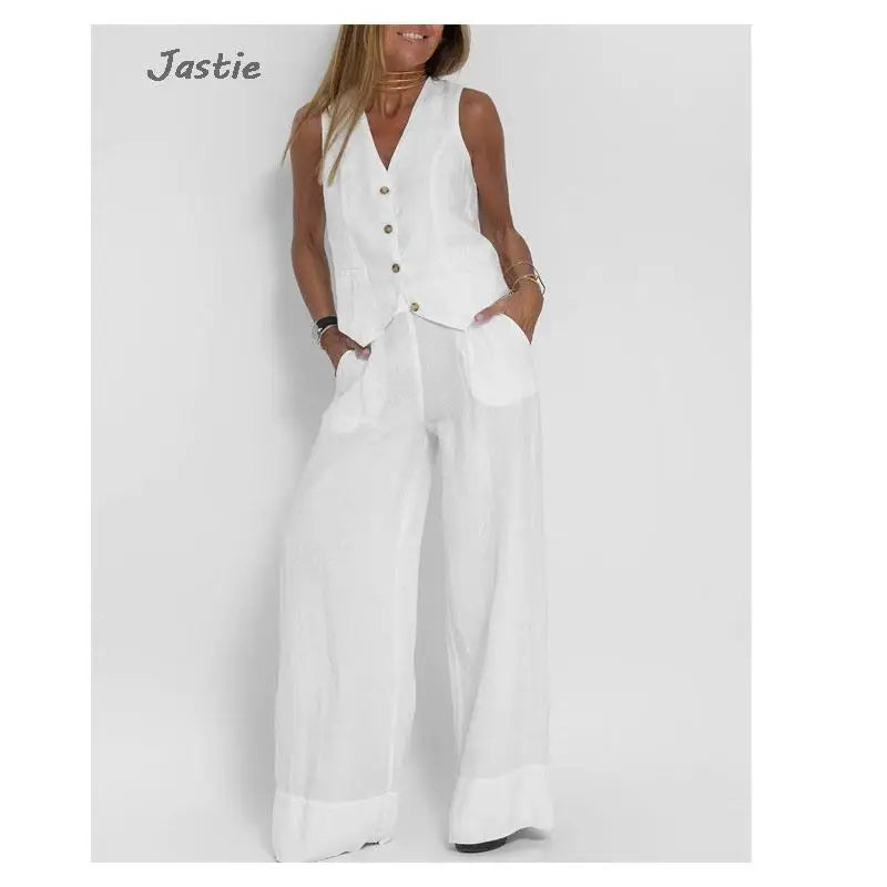 Ensemble Tailleur en Lin pour Femmes - Veston et Pantalon