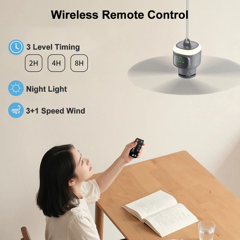 Ventilateur de Plafond 12000mAh Portable & Rechargeable - 4 Vitesses