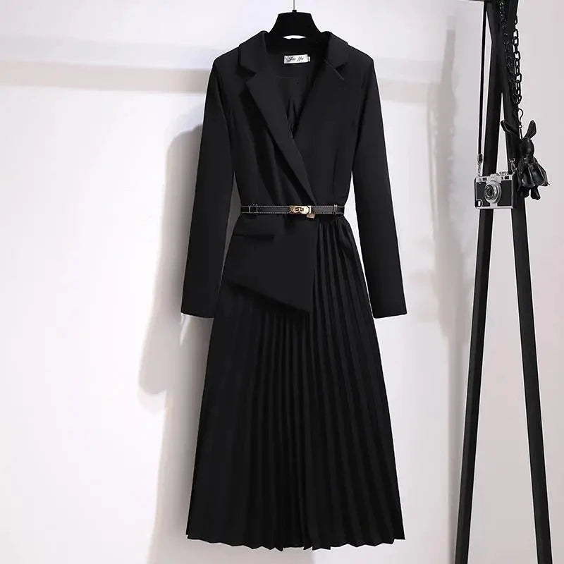 Robe 2 en 1 avec Ceinture Veste Tailleur et Jupe plissée