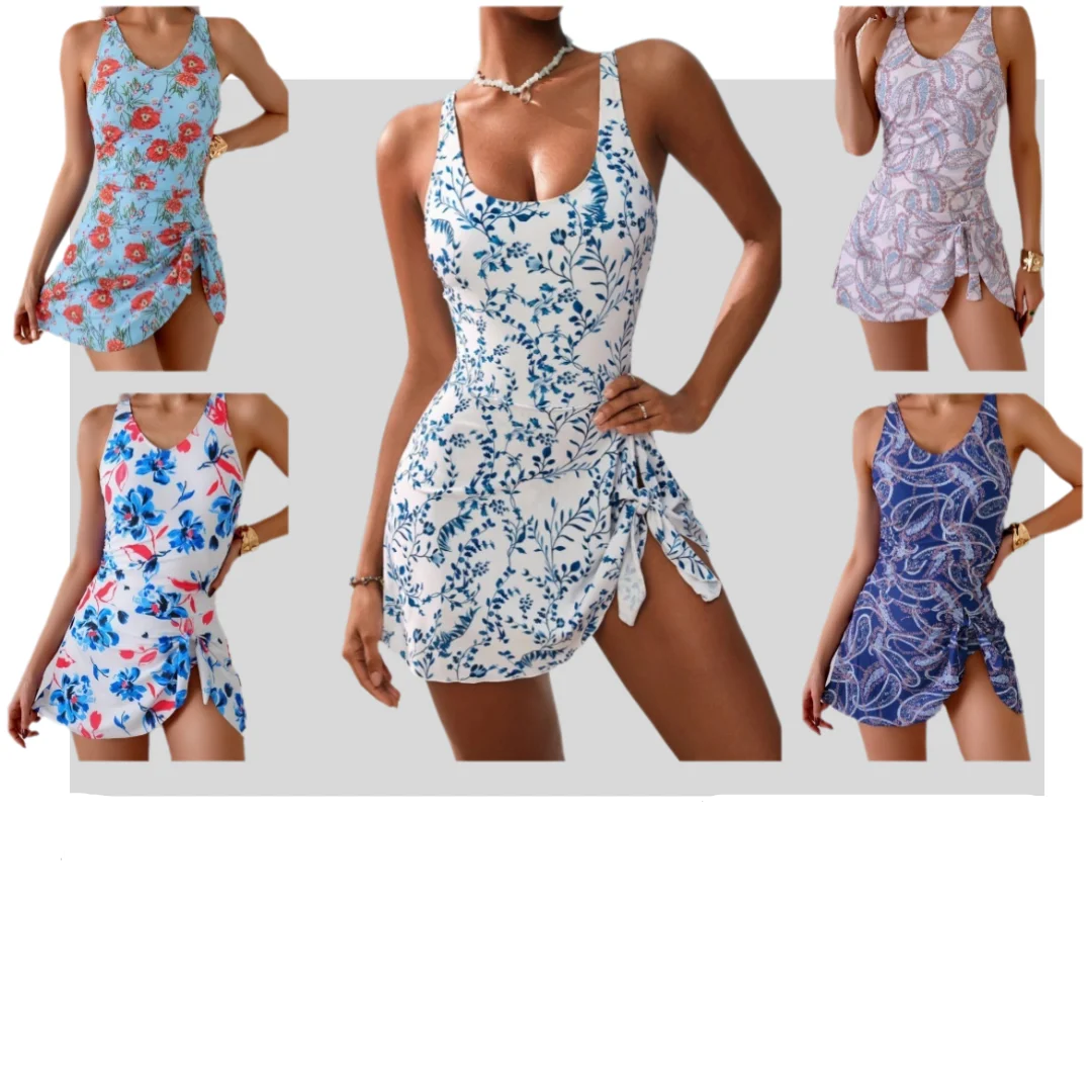 Tankini Maillot de Bain 1PC Effet Jupette à Motif