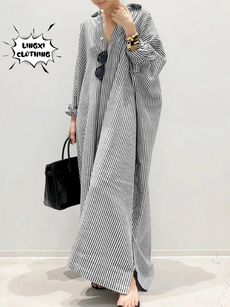 Robe chemise à rayures longue et ample