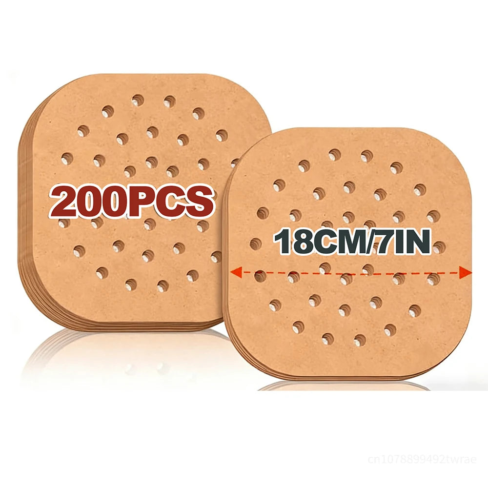200x Papier Cuisson Perforés Sans Huile pour Air Fryer