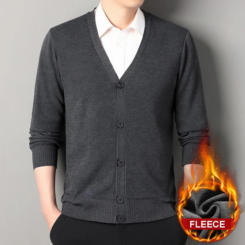 Cardigan col V intérieur doublé polaire