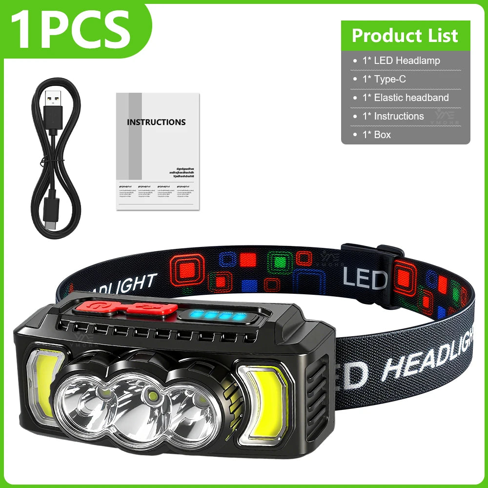 Lampe Frontale LED Rechargeable USB - 1000LM, légère 70g, idéale pour randonnée et course