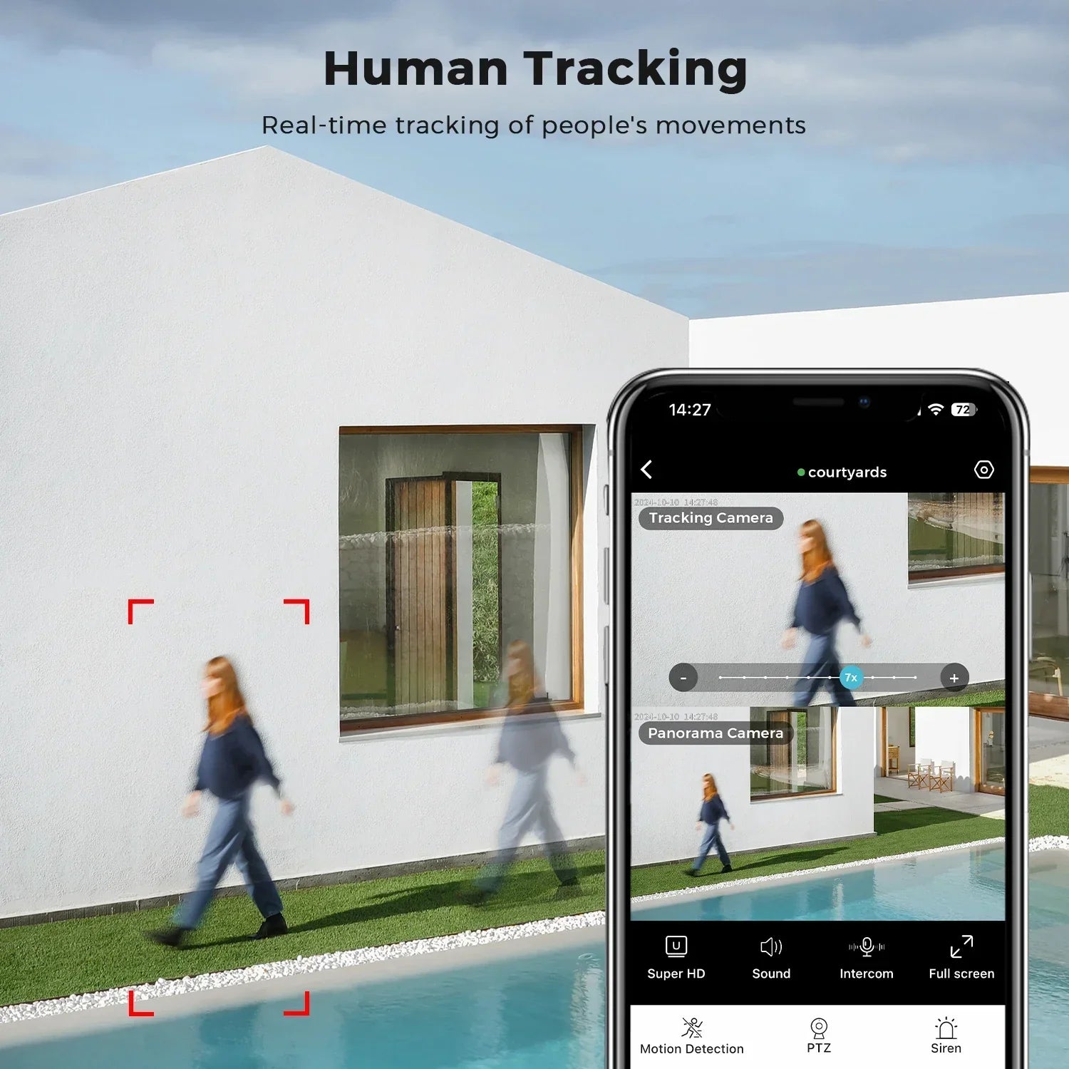 Caméra Surveillance Extérieure connectée PTZ Double Écran 8MP WiFi — Zoom 10X, Détection IA
