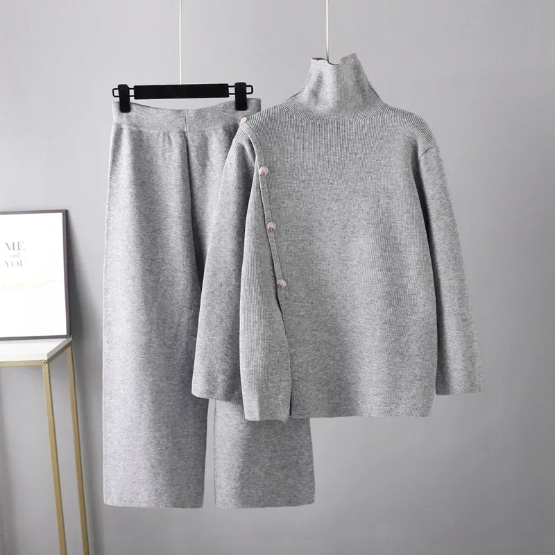 Ensemble Pull Col Montant Fendu et Pantalon Oversize