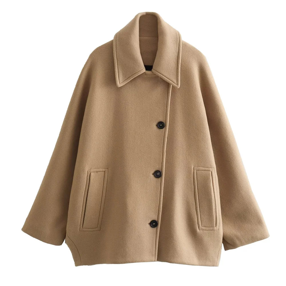 Manteau Classique Court à Grandes Poches Femme