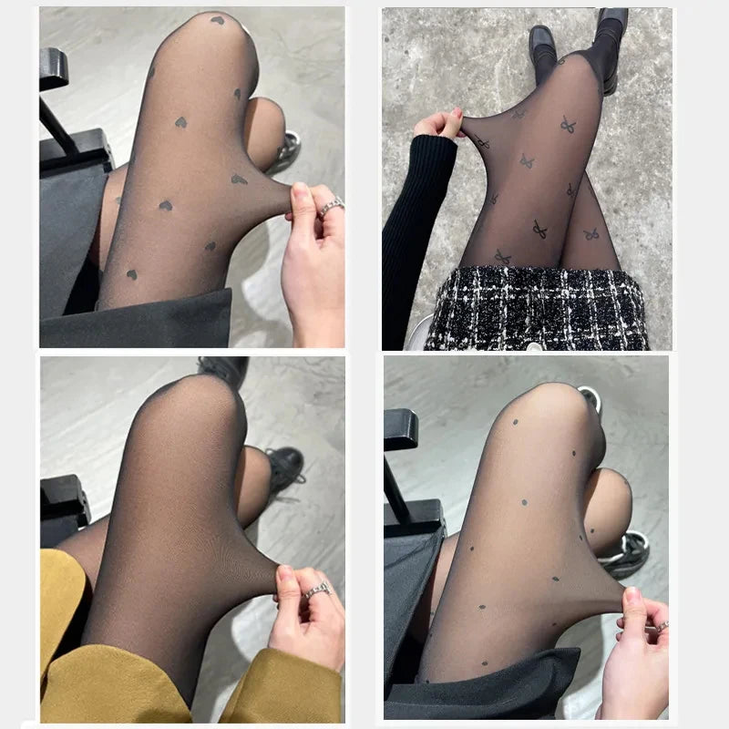 Collant d'hiver doublé polaire à motif pois ou cœur
