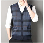 Cardigan tricot sans manches à carreaux