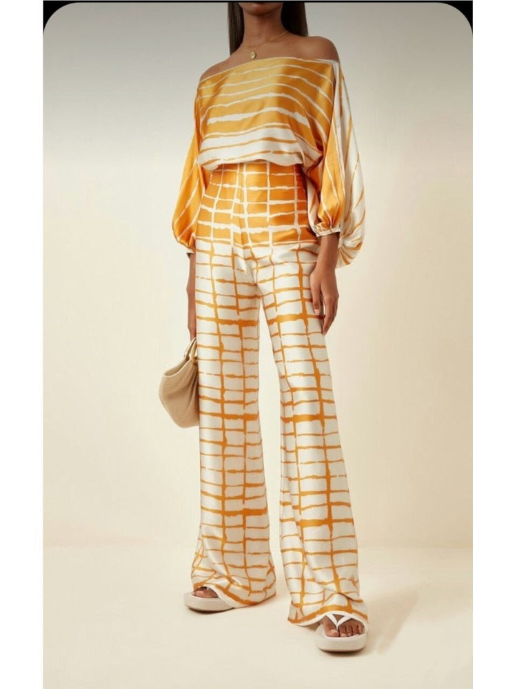 DOLCE VITA - L'Ensemble 2PCS en satin Chic pantalon fluide & haut épaules dénudées